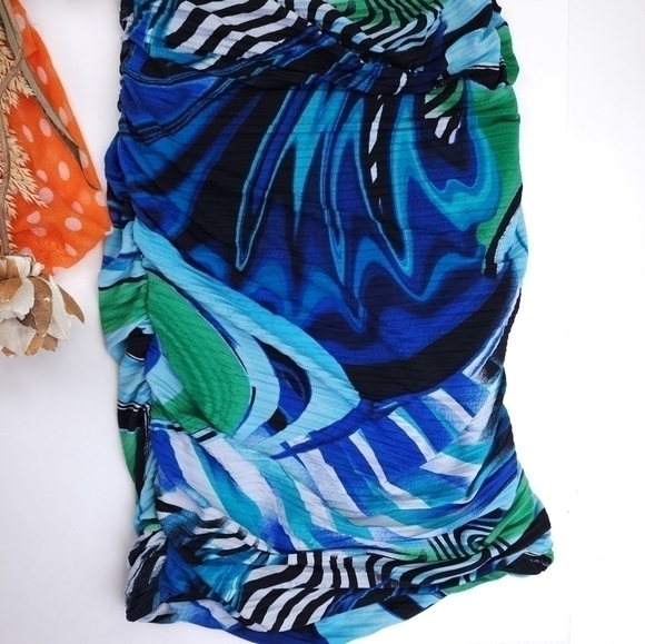 Arden B Blue Floral Strapless BodyCon Rouged Dress Sz X - Picture 7 of 10